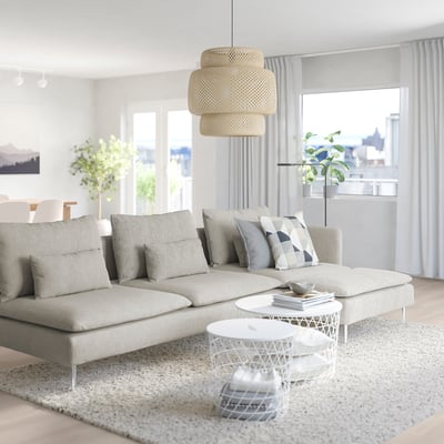 SÖDERHAMN كنبة 4 مقاعد, مع أريكة طويلة و طرف مفتوح/Viarp بيج/بنّي