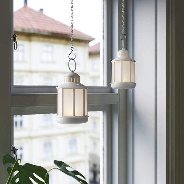 STRÅLA فانوس LED, يعمل بالبطارية أبيض, 13 سم