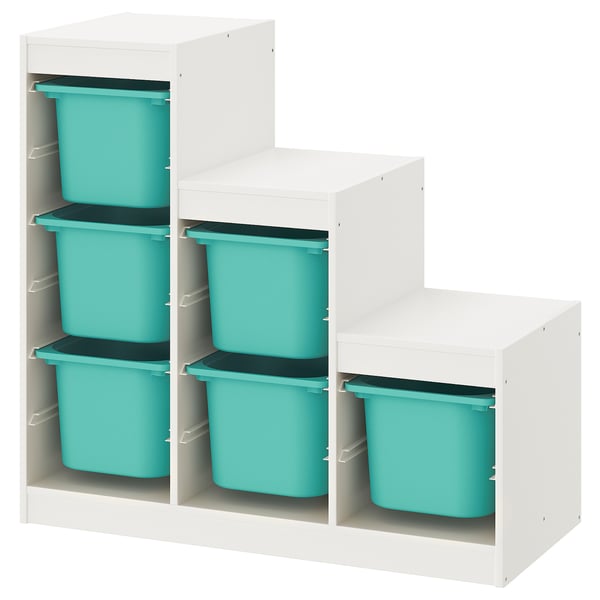 TROFAST تشكيلة تخزين, أبيض/تركواز, 99x44x94 سم