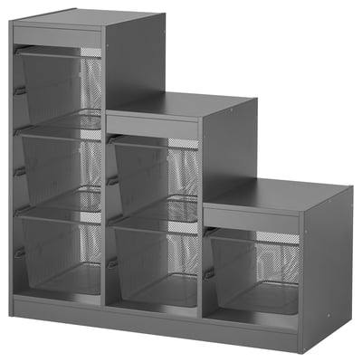 TROFAST تشكيلة تخزين مع صناديق, رمادي/رمادي غامق, 99x44x94 سم