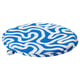 Blue & white swirled round chair pad, recycled polyester.
