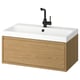 Option: ÄNGSJÖN / BACKSJÖN Wash-stnd w drawer/wash-basin/tap, oak effect, 80x48x39 cm