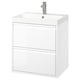 ÄNGSJÖN / BACKSJÖN Wash-stnd w drawers/wash-basin/tap, high-gloss white, 60x48x69 cm