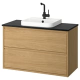 ÄNGSJÖN / BACKSJÖN Wash-stnd w drawers/wash-basin/tap, oak effect/black marble effect, 102x49x71 cm