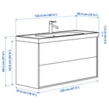 ÄNGSJÖN / ORRSJÖN Wash-stnd w drawers/wash-basin/tap, high-gloss white, 122x49x69 cm