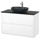 Option: ÄNGSJÖN / OXMYREN Wash-stnd w drawers/wash-basin/tap, high-gloss white/black marble effect, 102x49x77 cm