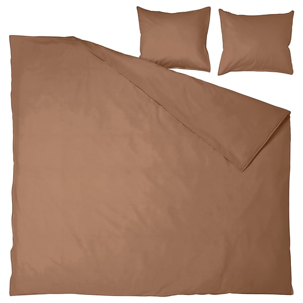 ÄNGSLILJA Duvet cover and 2 pillowcases, light brown, 240x220/50x60 cm