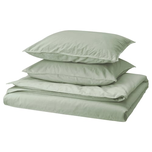 ÄNGSLILJA Duvet cover and 2 pillowcases, pale grey-green, 240x220/50x60 cm