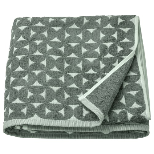 Grey & green towels with star pattern, thick terry side, cotton/viscose blend.