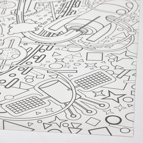 Black and white intricate space-themed colouring page design on high-quality paper.