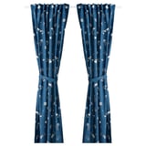 AFTONSPARV Curtains with tie-backs, 1 pair, space blue/white, 120x300 cm