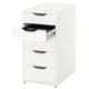 White ALEX filing cabinet with three drawers, sleek & modern design, made of particleboard & acrylic paint.