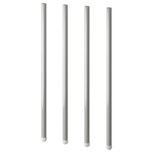 Four grey poles, cylindrical with round tips, evenly spaced in a row.