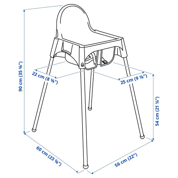 ANTILOP Highchair with safety belt, white/white