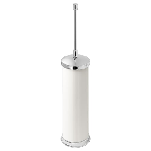 A white BALUNGEN toilet brush holder with a chrome-plated handle. It stands upright with a sleek, modern design.