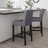 BERGMUND Bar stool with backrest, counter height black/Gunnared medium grey, 62 cm