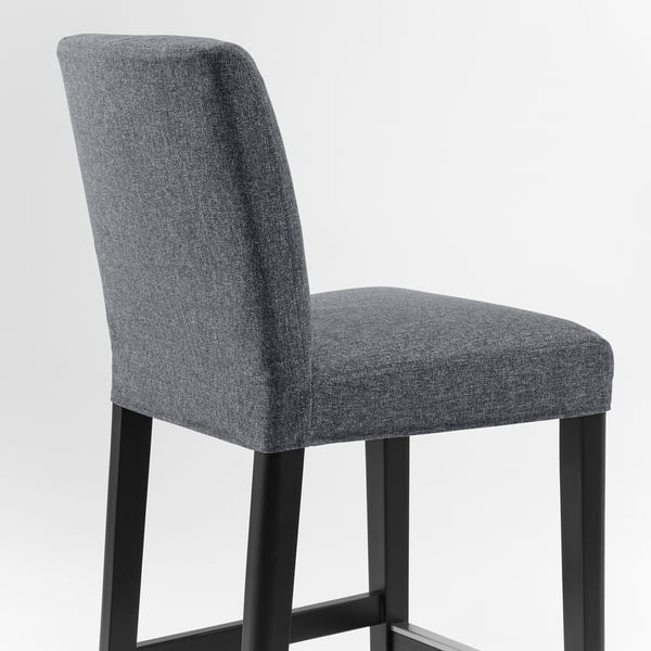 BERGMUND Bar stool with backrest, counter height black/Gunnared medium grey, 62 cm