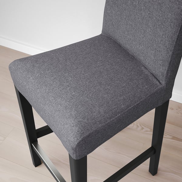 BERGMUND Bar stool with backrest, counter height black/Gunnared medium grey, 62 cm