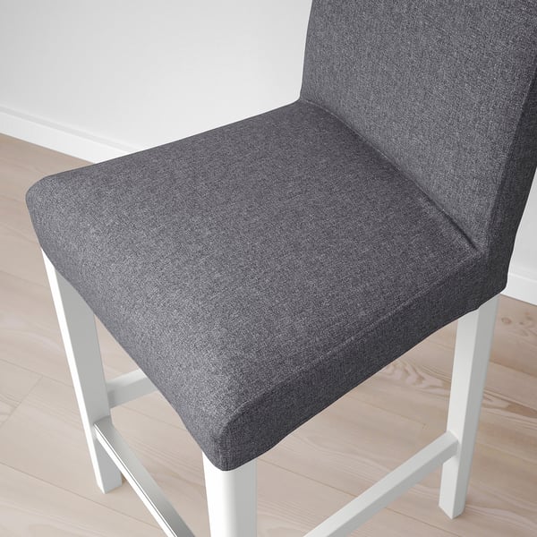 BERGMUND Bar stool with backrest, counter height white/Gunnared medium grey, 62 cm