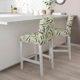 BERGMUND Bar stool with backrest, white/Fågelfors multicolour, 62 cm