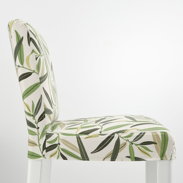 BERGMUND Bar stool with backrest, white/Fågelfors multicolour, 62 cm