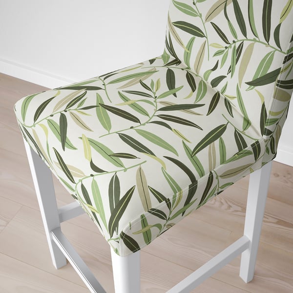 BERGMUND Bar stool with backrest, white/Fågelfors multicolour, 62 cm