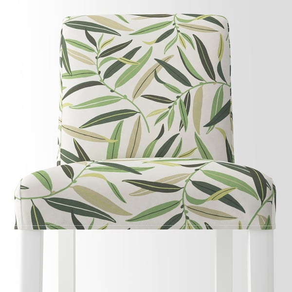 BERGMUND Bar stool with backrest, white/Fågelfors multicolour, 62 cm