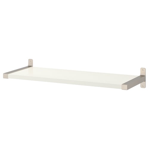 BERGSHULT wall shelf, white. Nickel-plated brackets, sleek design, bevelled edge option.