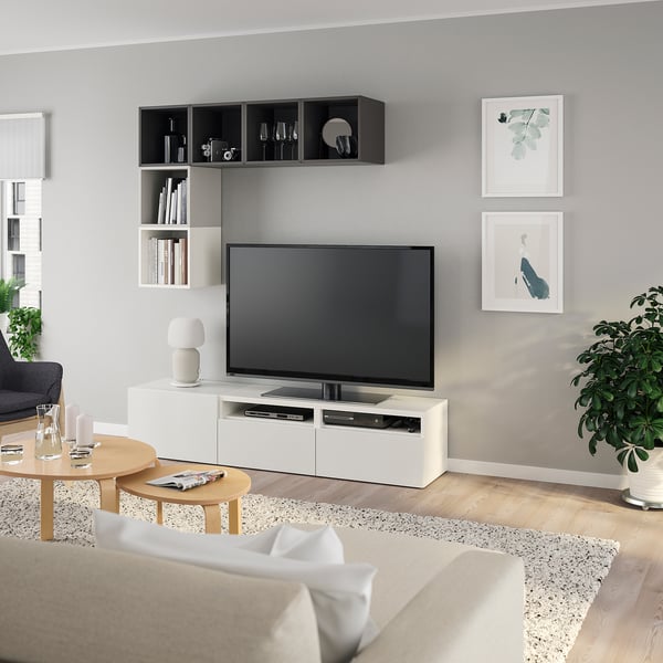 Besta Eket Cabinet Combination For Tv White Light Grey Dark Grey Ikea