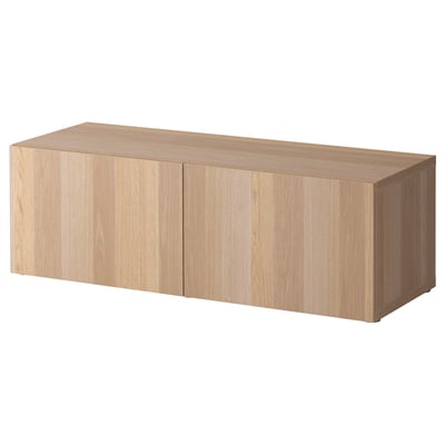 BESTÅ Shelf unit with doors, white stained oak effect/Lappviken white stained oak effect, 120x42x38 cm
