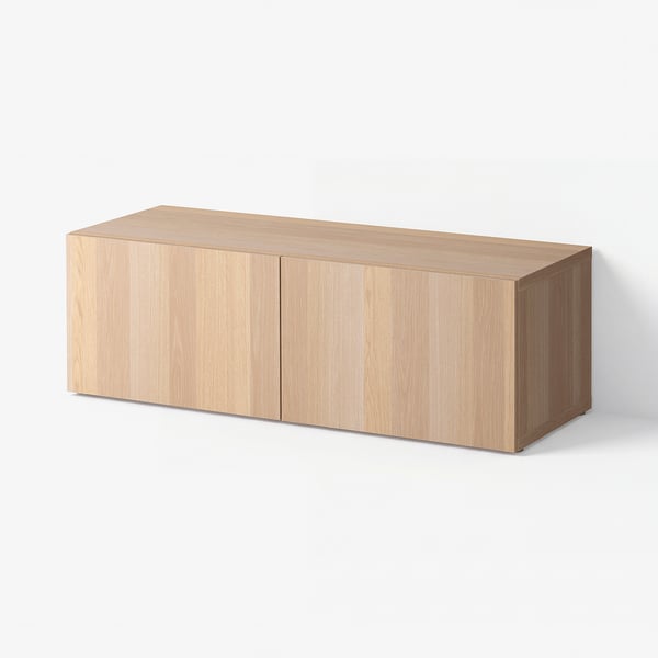 BESTÅ Shelf unit with doors, white stained oak effect/Lappviken white stained oak effect, 120x42x38 cm