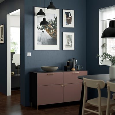 BESTÅ Storage combination w doors/drawers, black-brown/Hjortviken/Ösarp brown, 120x42x74 cm