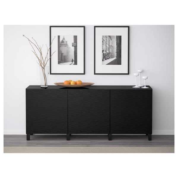 BESTÅ Storage combination with doors, black-brown/Laxviken black, 180x42x75 cm
