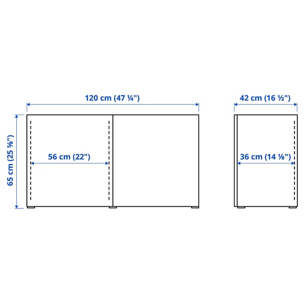 Illustration with measurements for the product: BESTÅ.