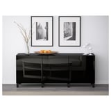 BESTÅ Storage combination with doors, black-brown/Selsviken high-gloss/black, 180x42x75 cm