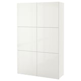 BESTÅ Storage combination with doors, white/Selsviken high-gloss/white, 120x42x193 cm