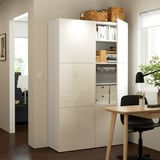 BESTÅ Storage combination with doors, white/Selsviken high-gloss/white, 120x42x193 cm
