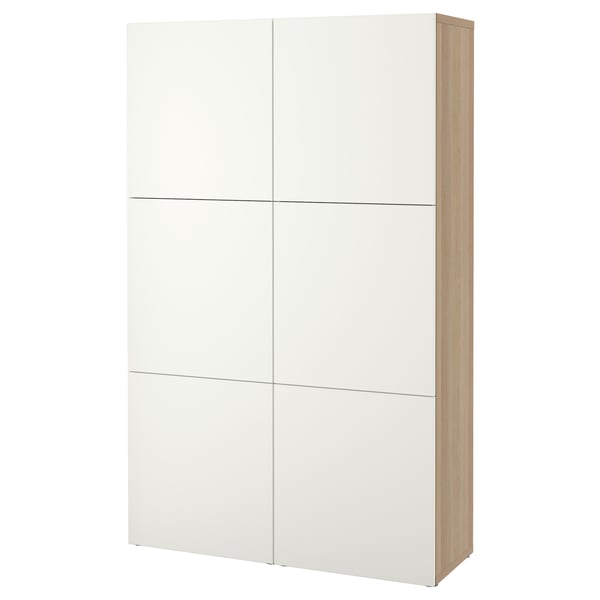 BESTÅ Storage combination with doors, white stained oak effect/Lappviken white, 120x42x193 cm