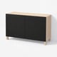 BESTÅ Storage combination with doors, white stained oak effect/Laxviken/Stubbarp black, 120x42x74 cm