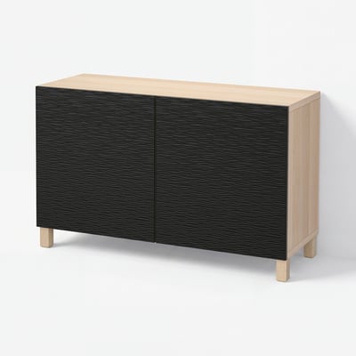 BESTÅ Storage combination with doors, white stained oak effect/Laxviken/Stubbarp black, 120x42x74 cm