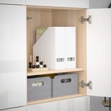 BESTÅ Storage combination with doors, white stained oak effect/Selsviken high-gloss/white, 120x42x193 cm