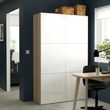 BESTÅ Storage combination with doors, white stained oak effect/Selsviken high-gloss/white, 120x42x193 cm
