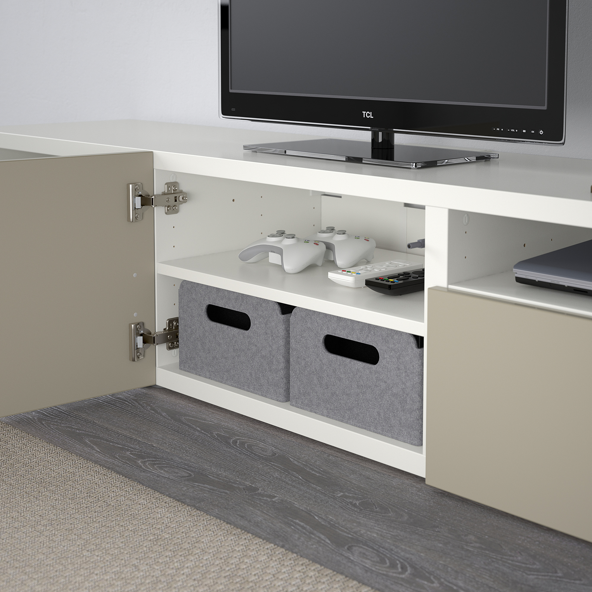 BESTÅ TV bench white/Selsviken highgloss/beige IKEA