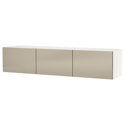 BESTÅ TV bench with doors, white/Riksviken light bronze effect, 180x42x38 cm