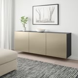 BESTÅ Wall-mounted cabinet combination, black-brown/Riksviken light bronze effect, 180x42x64 cm