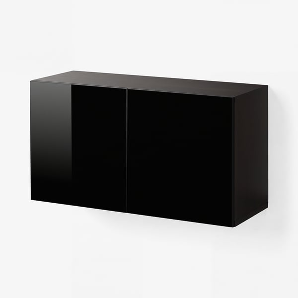 BESTÅ Wall-mounted cabinet combination, black-brown/Selsviken black, 120x42x64 cm