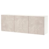 BESTÅ Wall-mounted cabinet combination, white Bergsviken/beige marble effect, 180x42x64 cm
