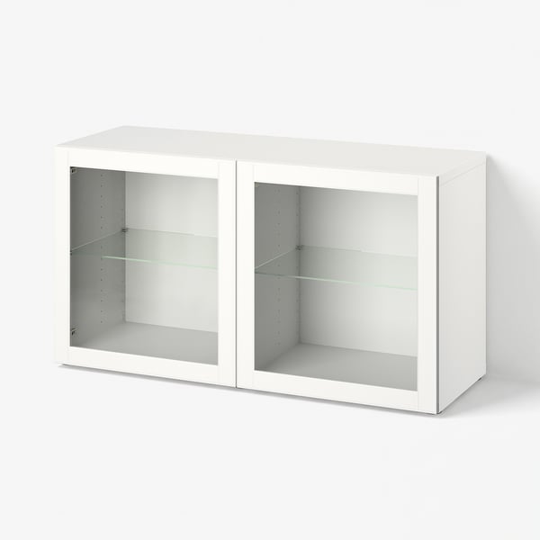 BESTÅ Wall-mounted cabinet combination, white/Ostvik clear glass, 120x42x64 cm