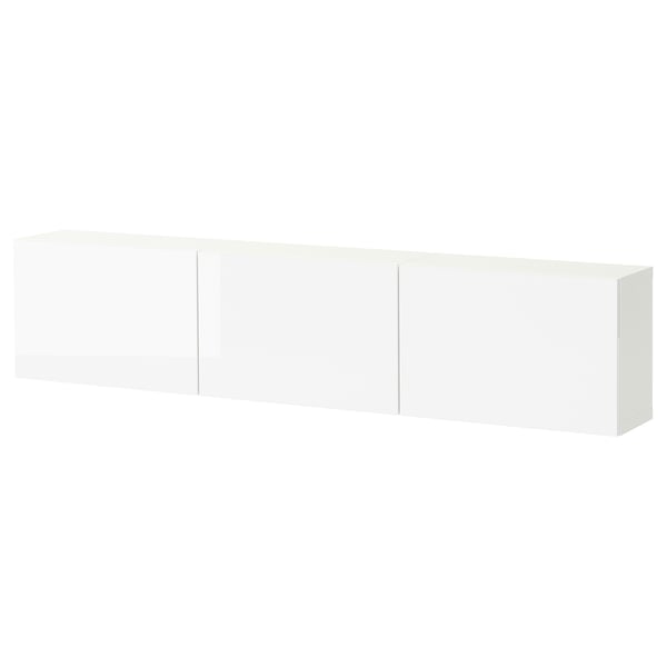 BESTÅ Wall-mounted cabinet combination, white/Selsviken high-gloss white, 180x22x38 cm