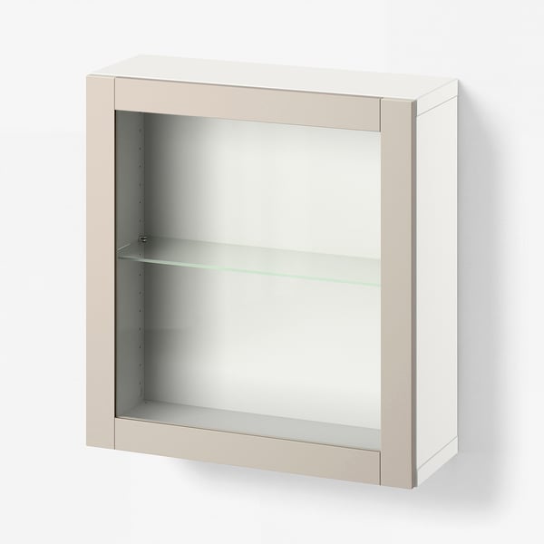 BESTÅ Wall-mounted cabinet combination, white/Sindvik light grey/beige, 60x22x64 cm